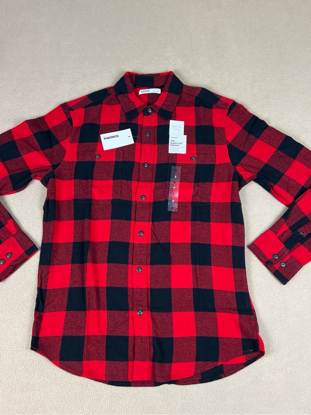 Sonoma The Supersoft Flannel Shirt. 100% Cotton, Plaid. Red. Men's Sz Small